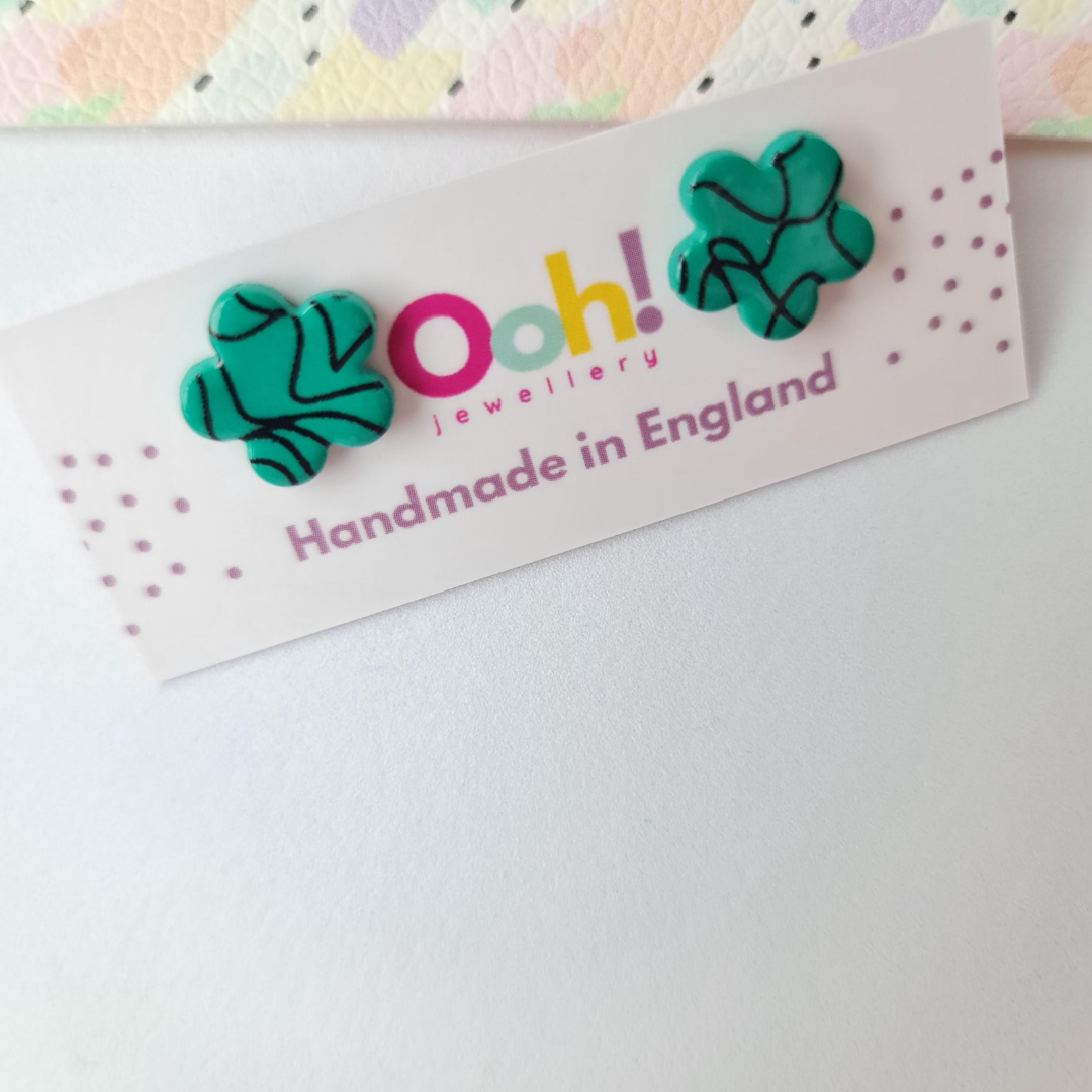 Jade green flower studs