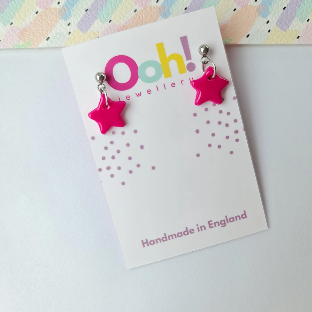 Pink mini star drop earrings
