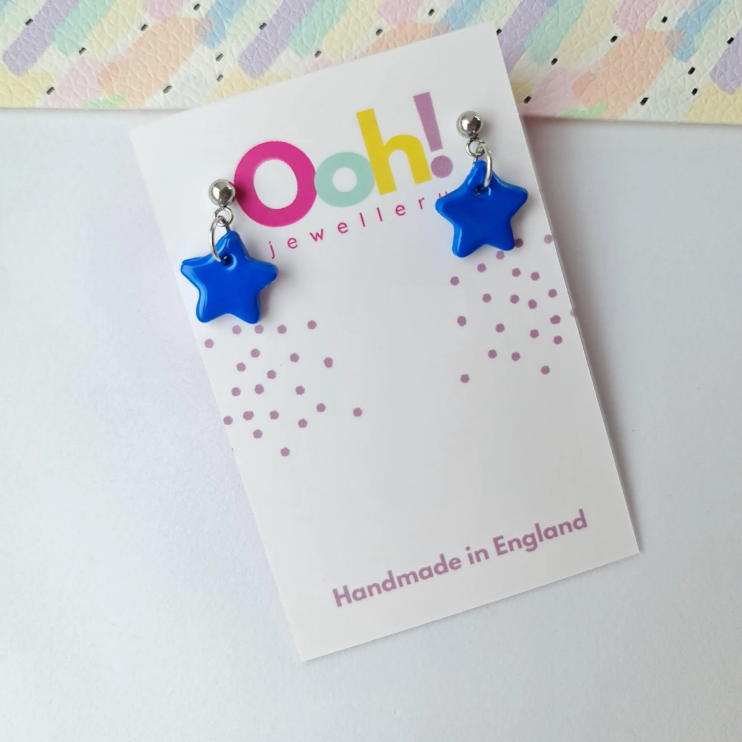 Blue mini star drop earrings