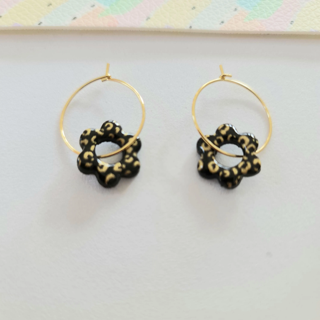Black & gold hoop earrings
