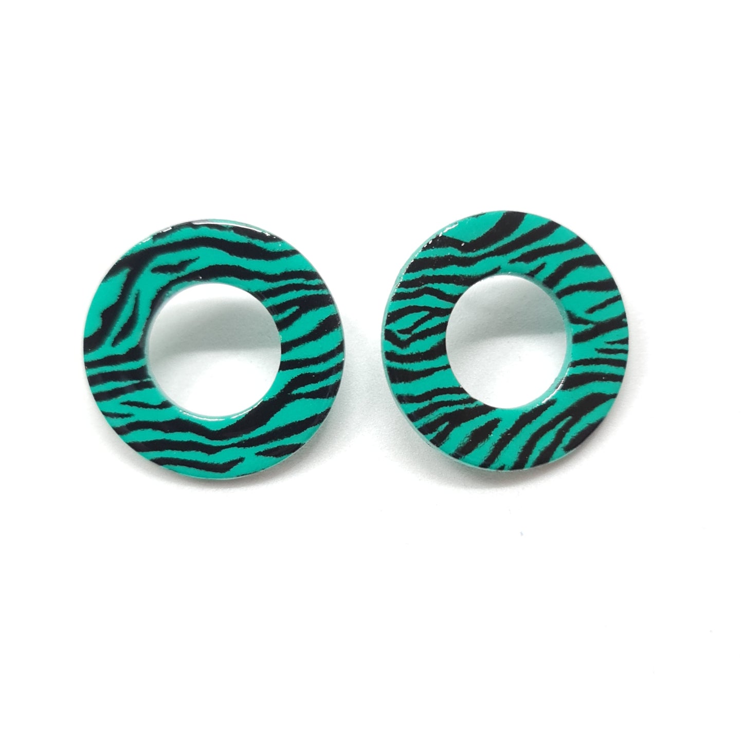 Green Zebra Print Statement Studs