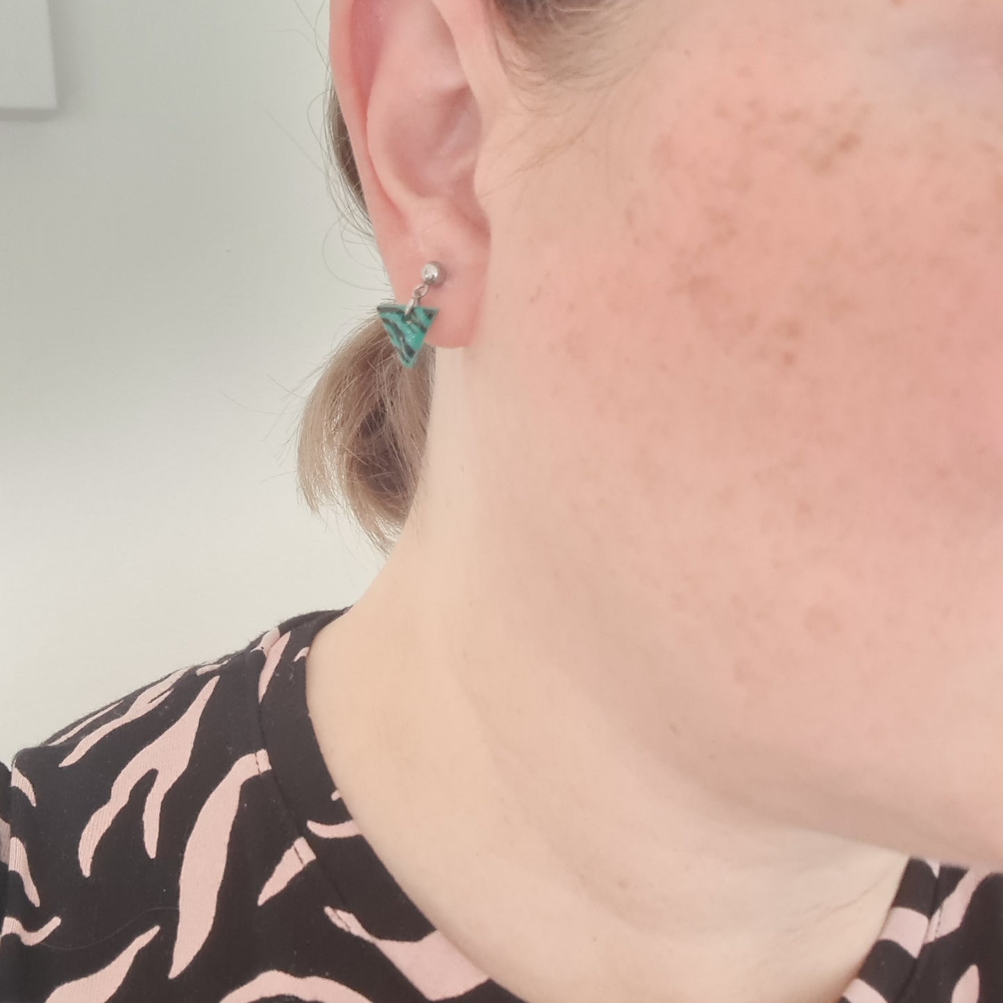 Green With Black Zebra Stripes Mini Triangle Dangles