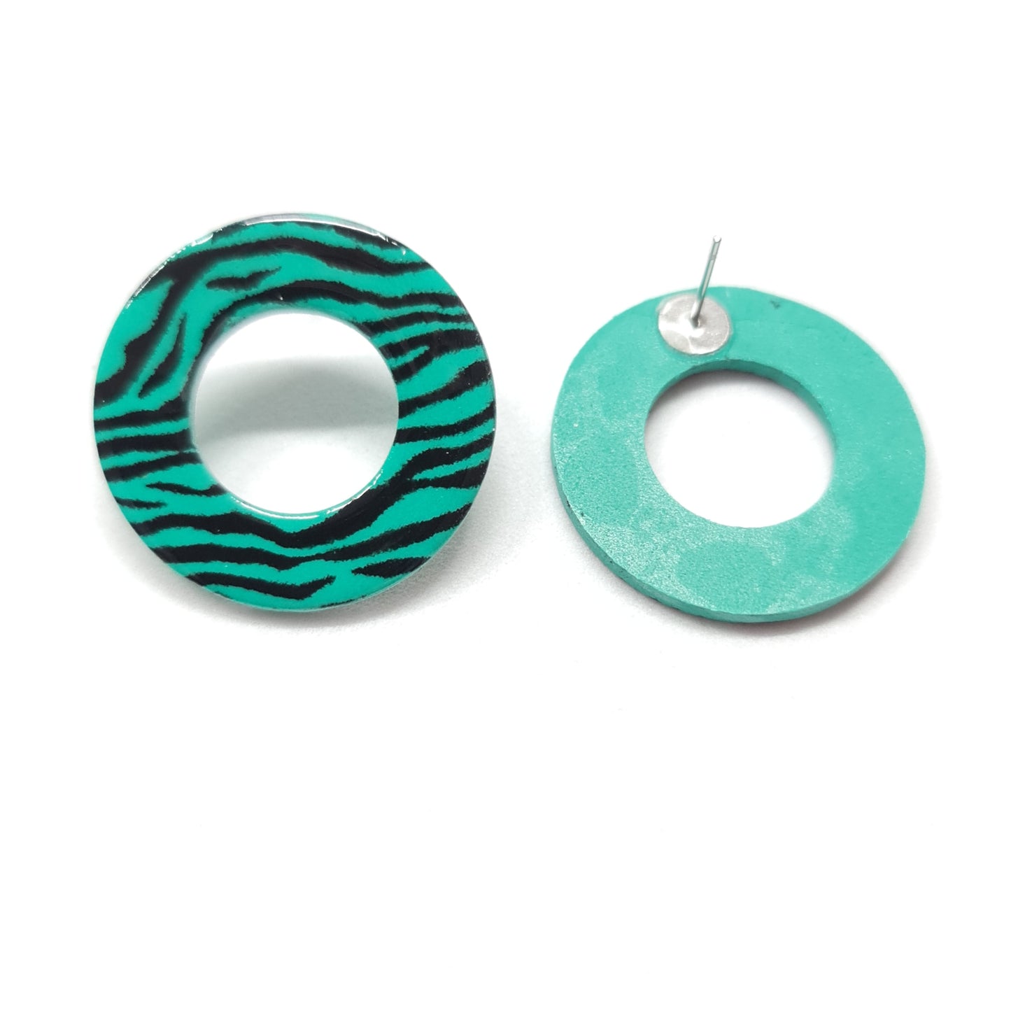 Green Zebra Print Statement Studs