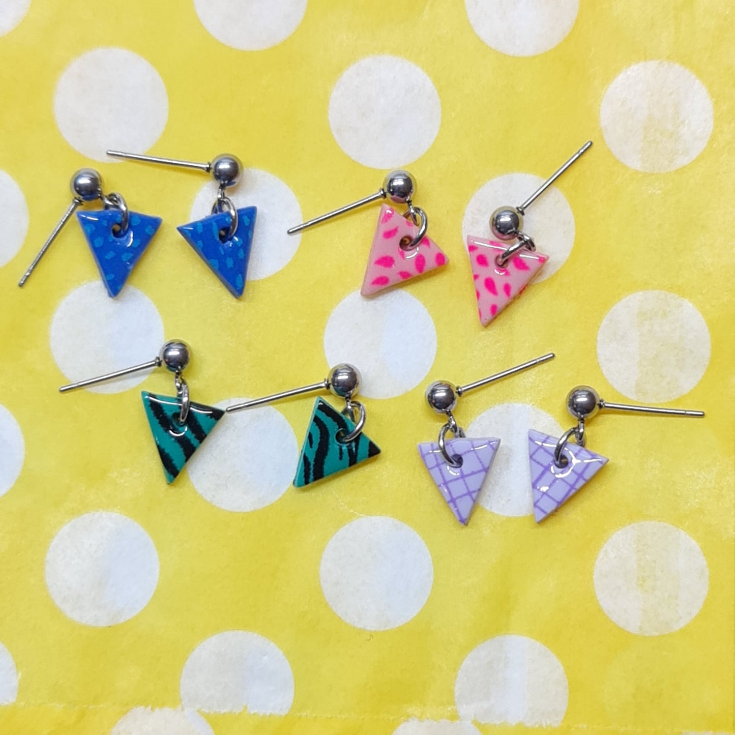 Green With Black Zebra Stripes Mini Triangle Dangles