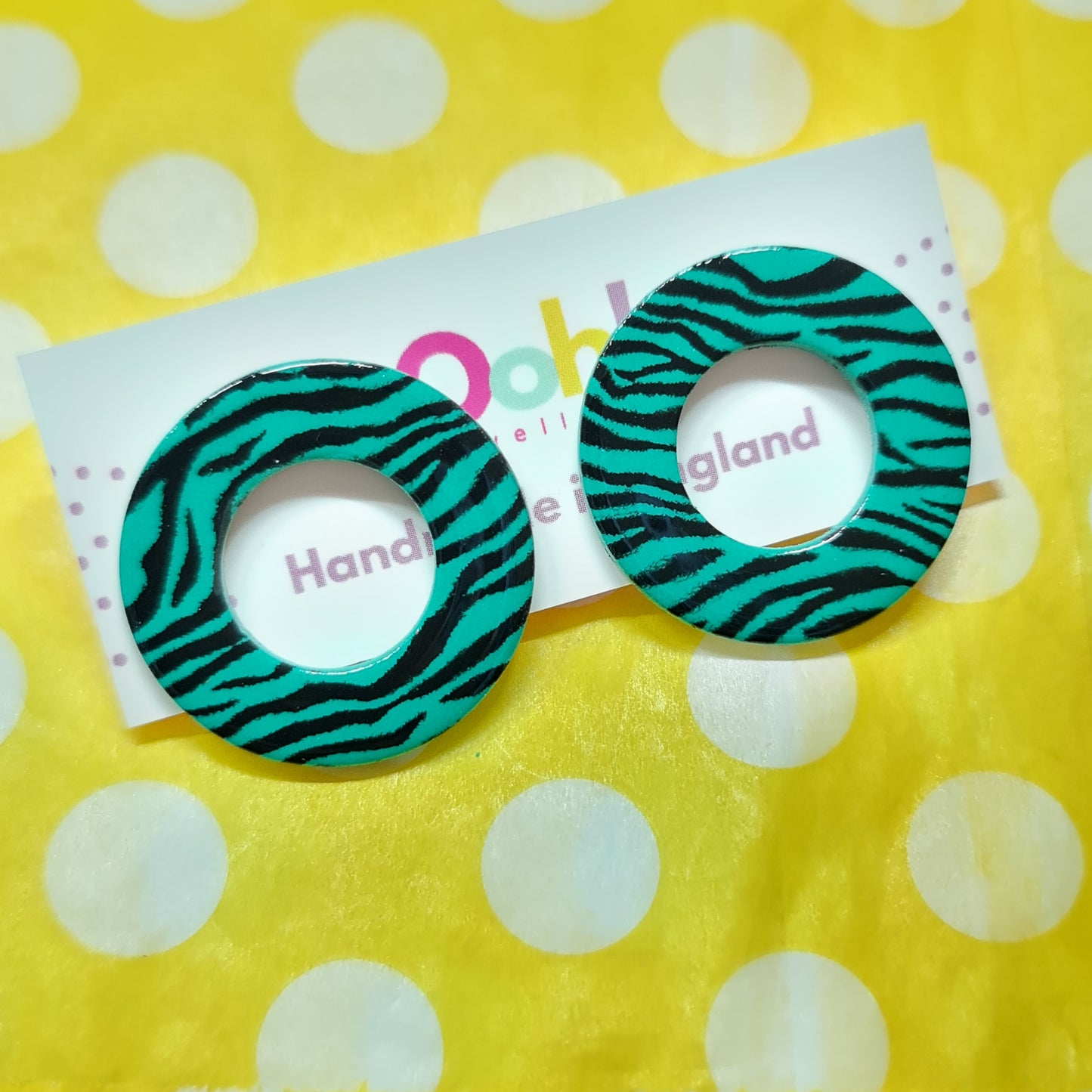 Green Zebra Print Statement Studs