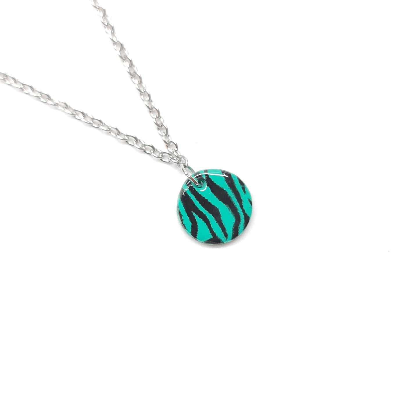 Green Zebra Print Small Round Pendant Necklace