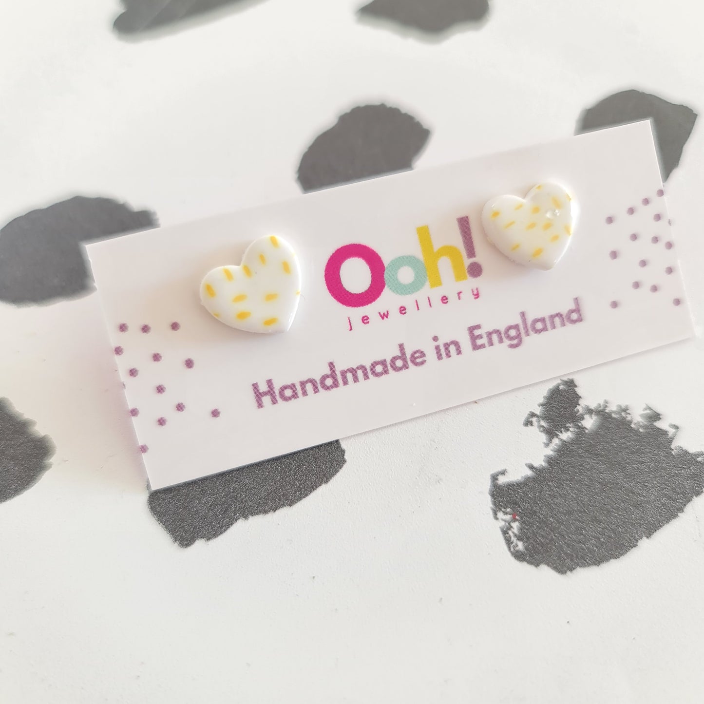 Yellow Speckle Heart Studs