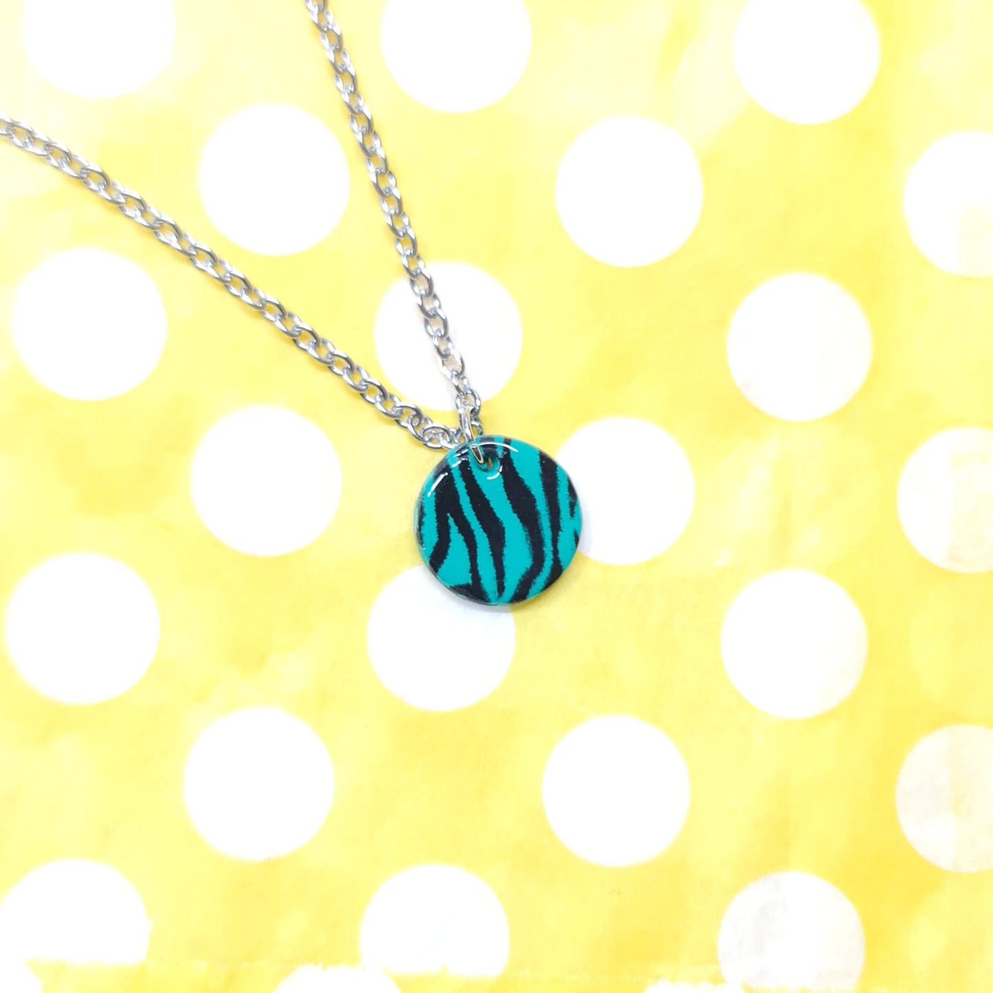 Green Zebra Print Small Round Pendant Necklace