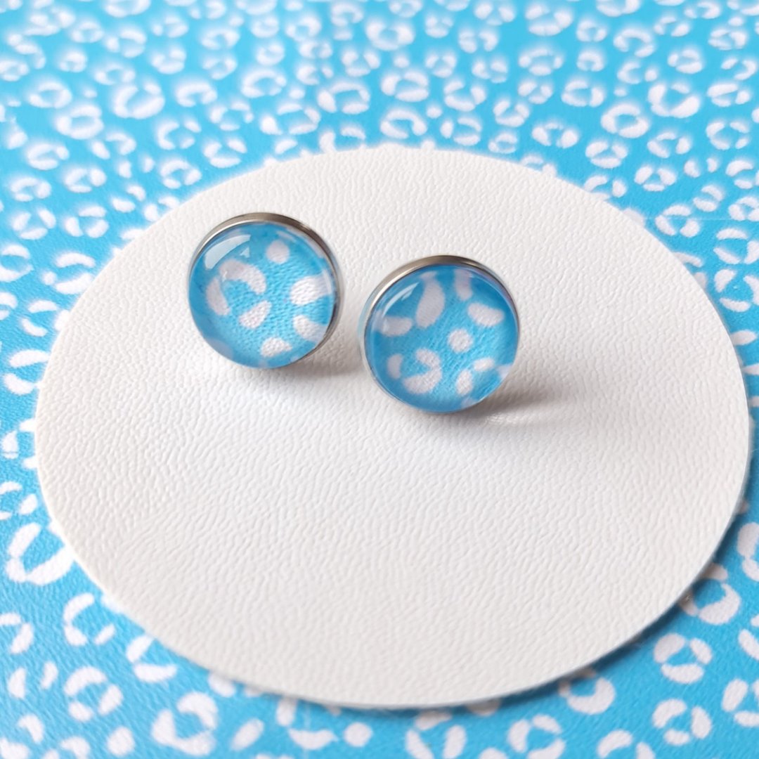 Pastel Blue Leopard Print Stud Earrings