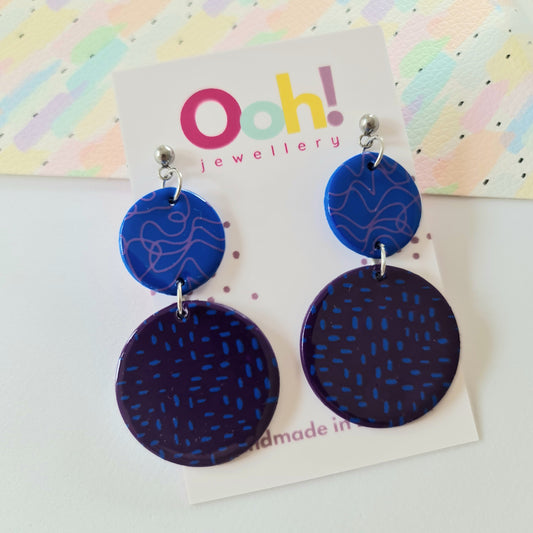 Blue & Purple Round Drop Earrings