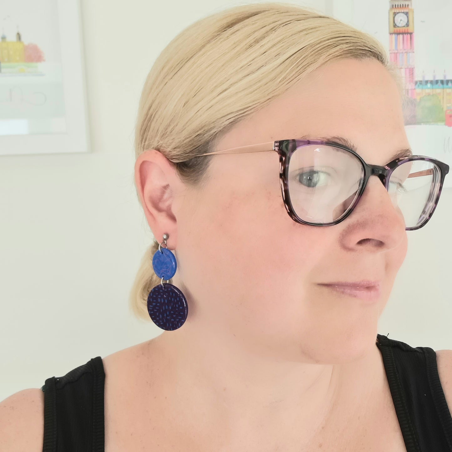 Blue & Purple Round Drop Earrings