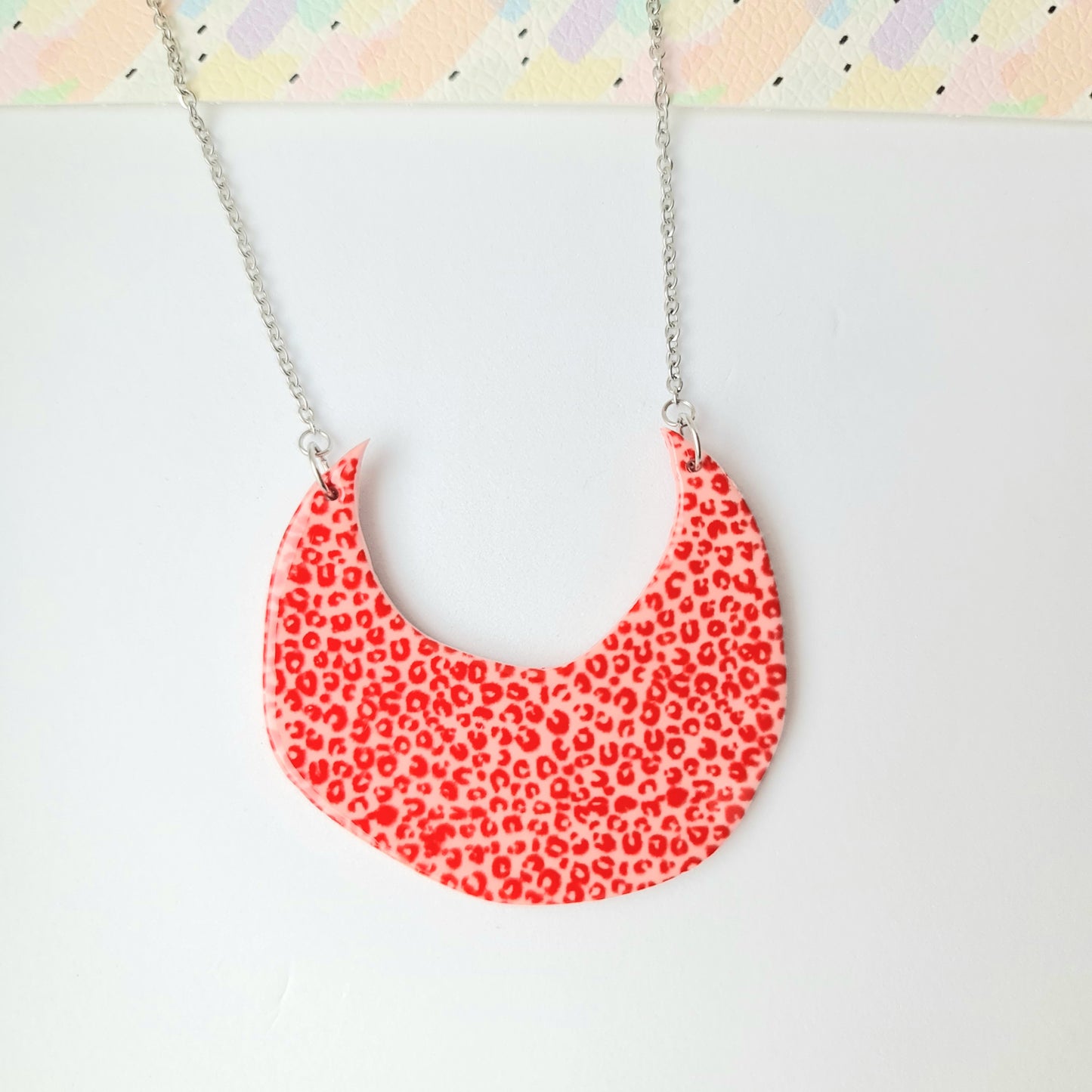 Pink & Red Leopard Print Statement Necklace