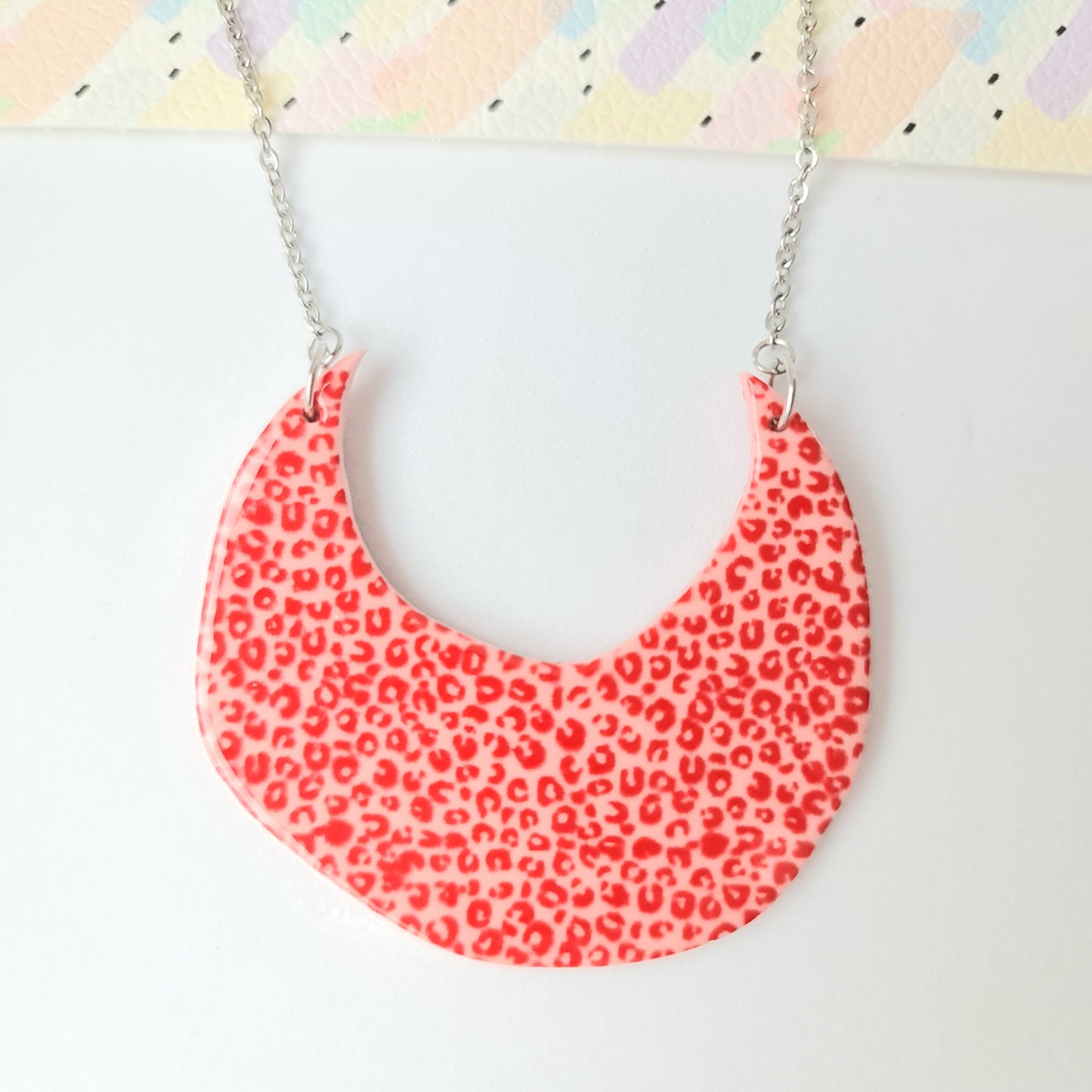 Pink & Red Leopard Print Statement Necklace