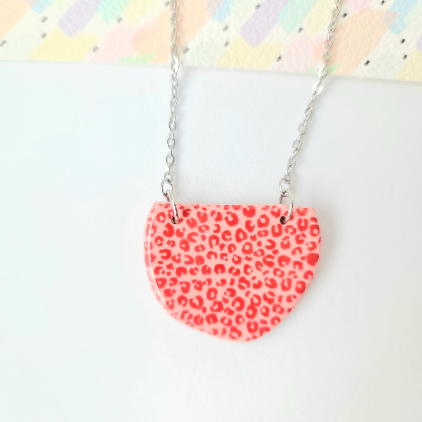 Pink & Red Leopard Print Small Necklace