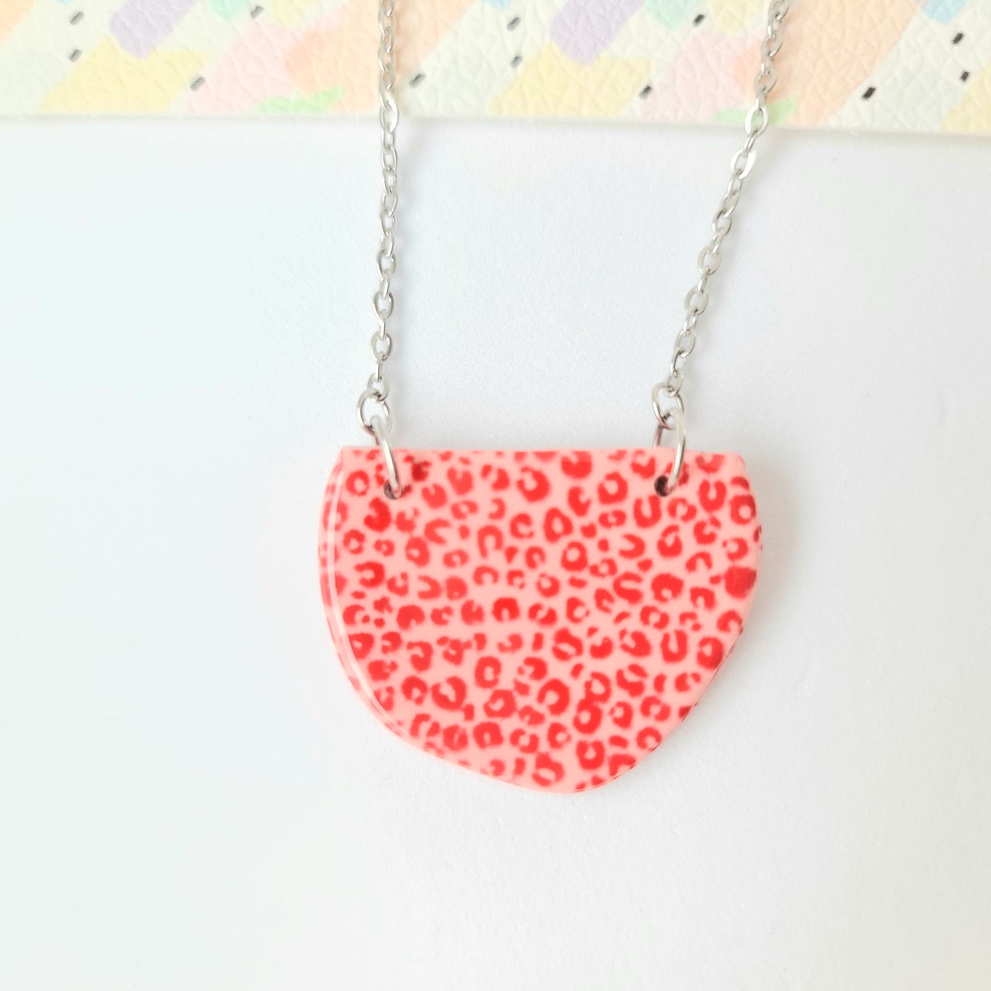 Pink & Red Leopard Print Small Necklace