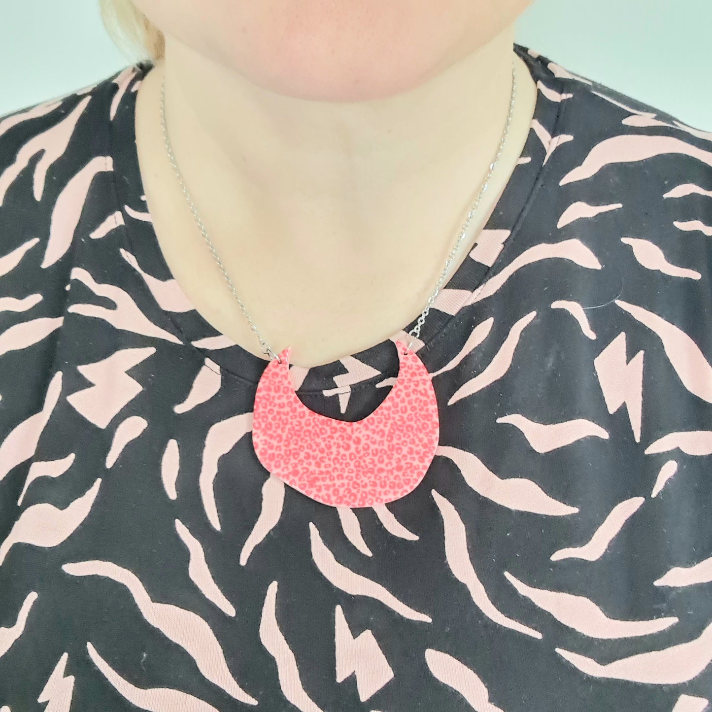 Pink & Red Leopard Print Statement Necklace