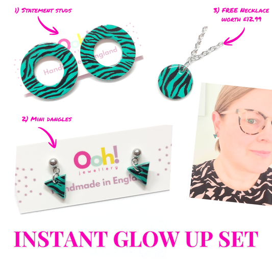 Jade Green & Black zebra print jewellery set to dress up a casual outfit