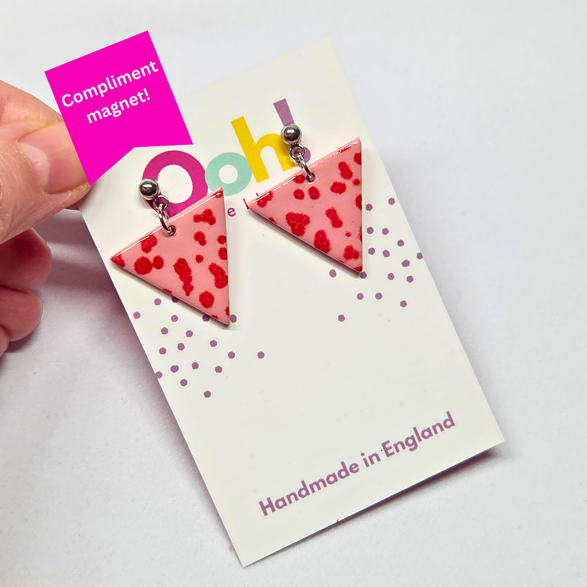 Pink & red geometric drop earrings lightweight for everyday wear uk