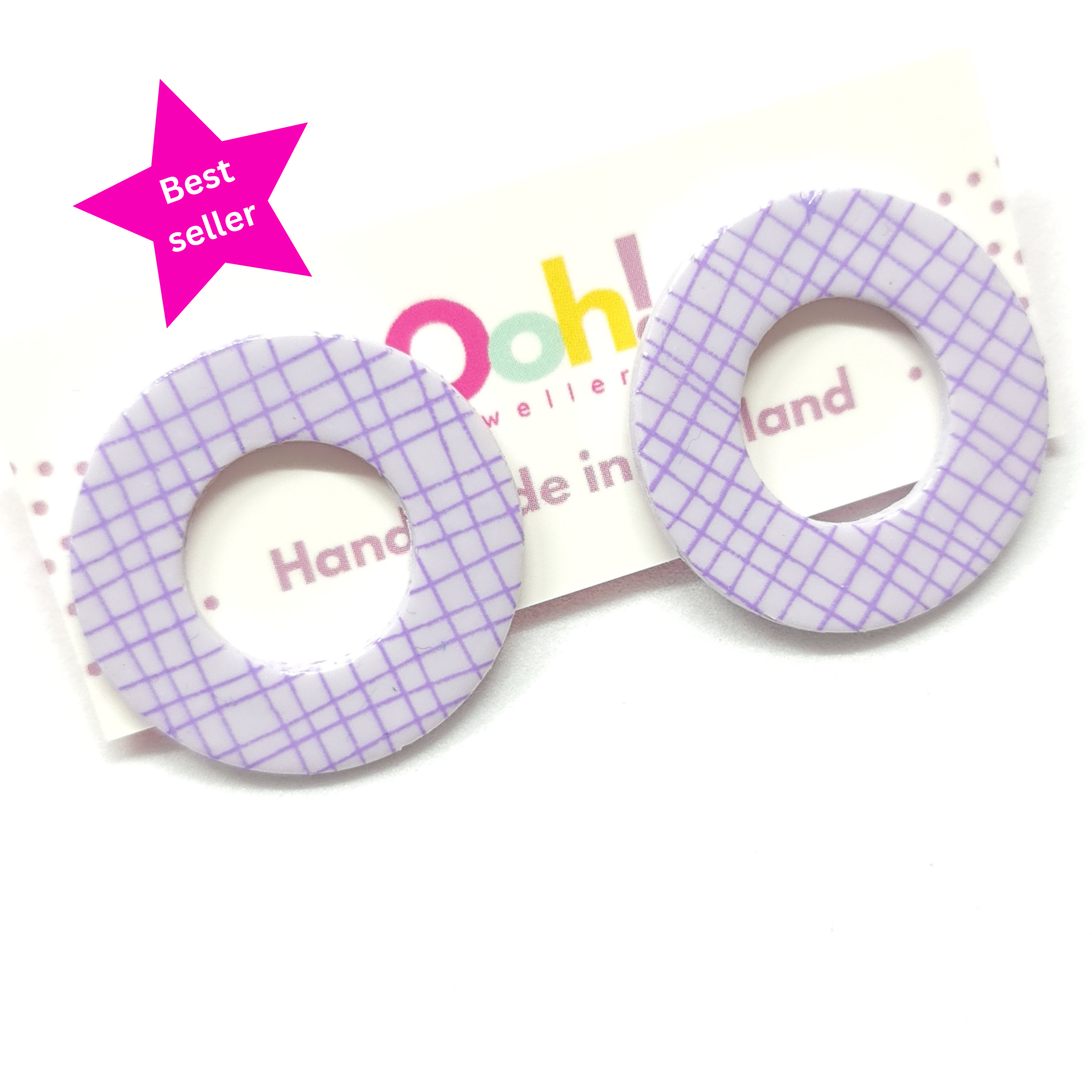Large lavender & purple polymer clay statement studs to dress up casual outfit uk