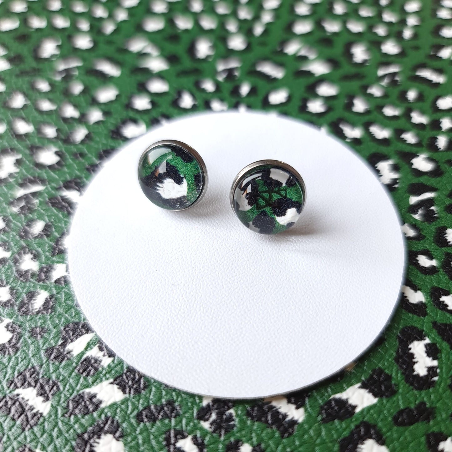 Green leopard print stud earrings