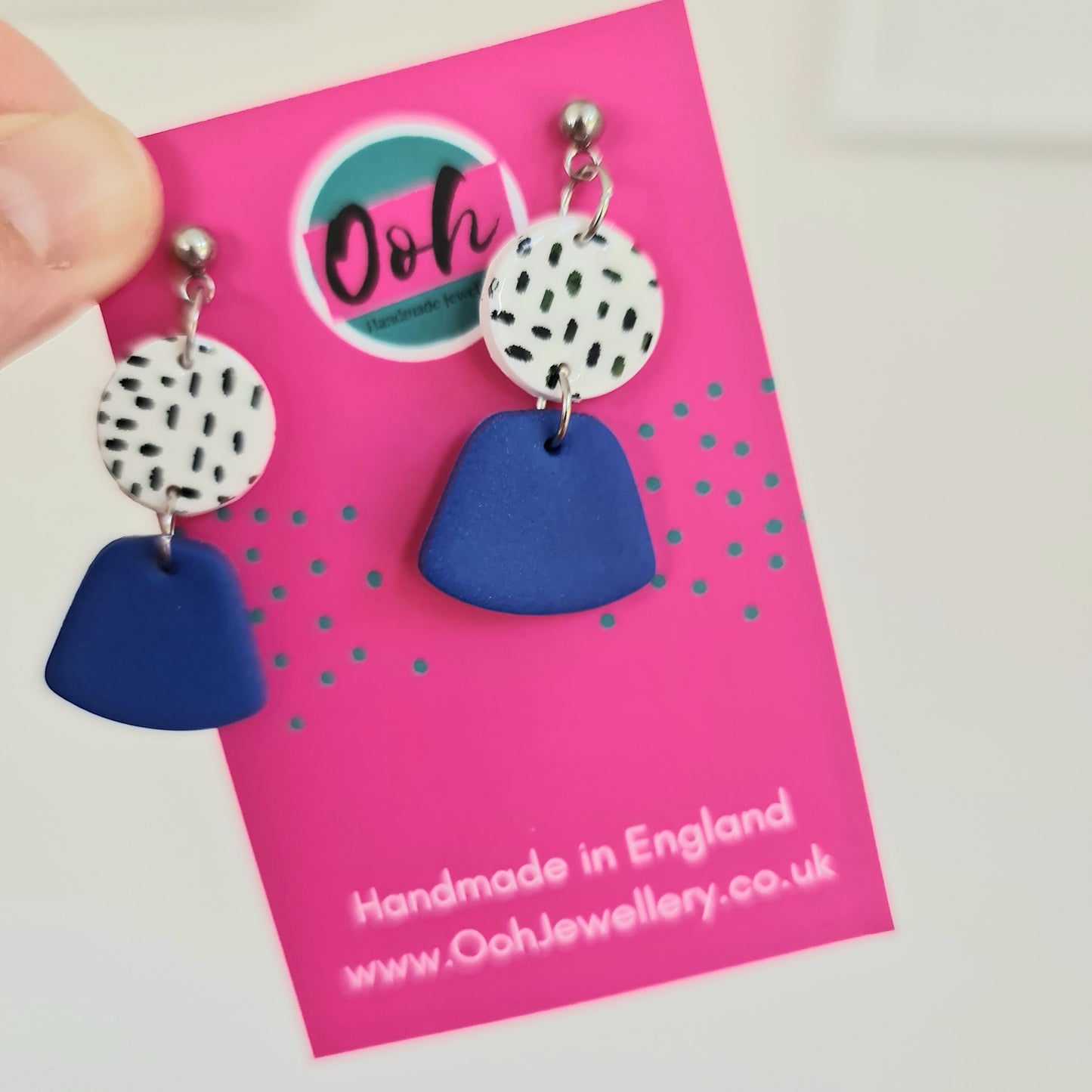 Dusky pink drop earrings, handmade from polymer clay