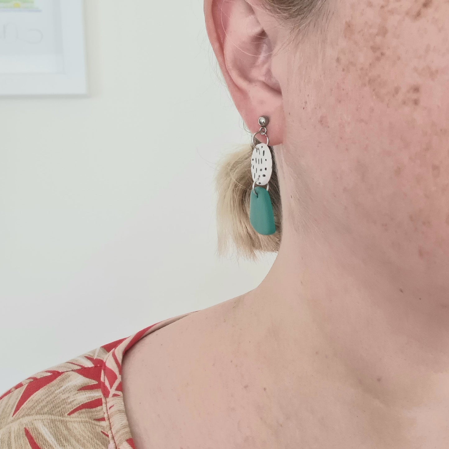 Jade green drop earrings, handmade from polymer clay