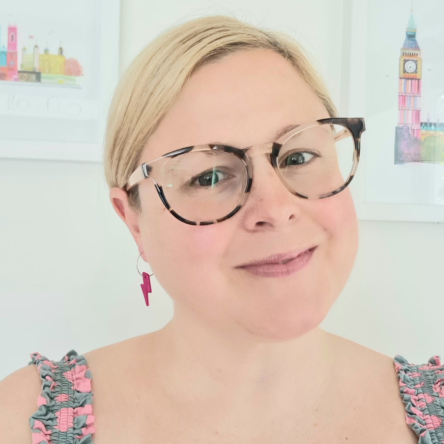 Pink lightning bolt hoop earrings, handmade