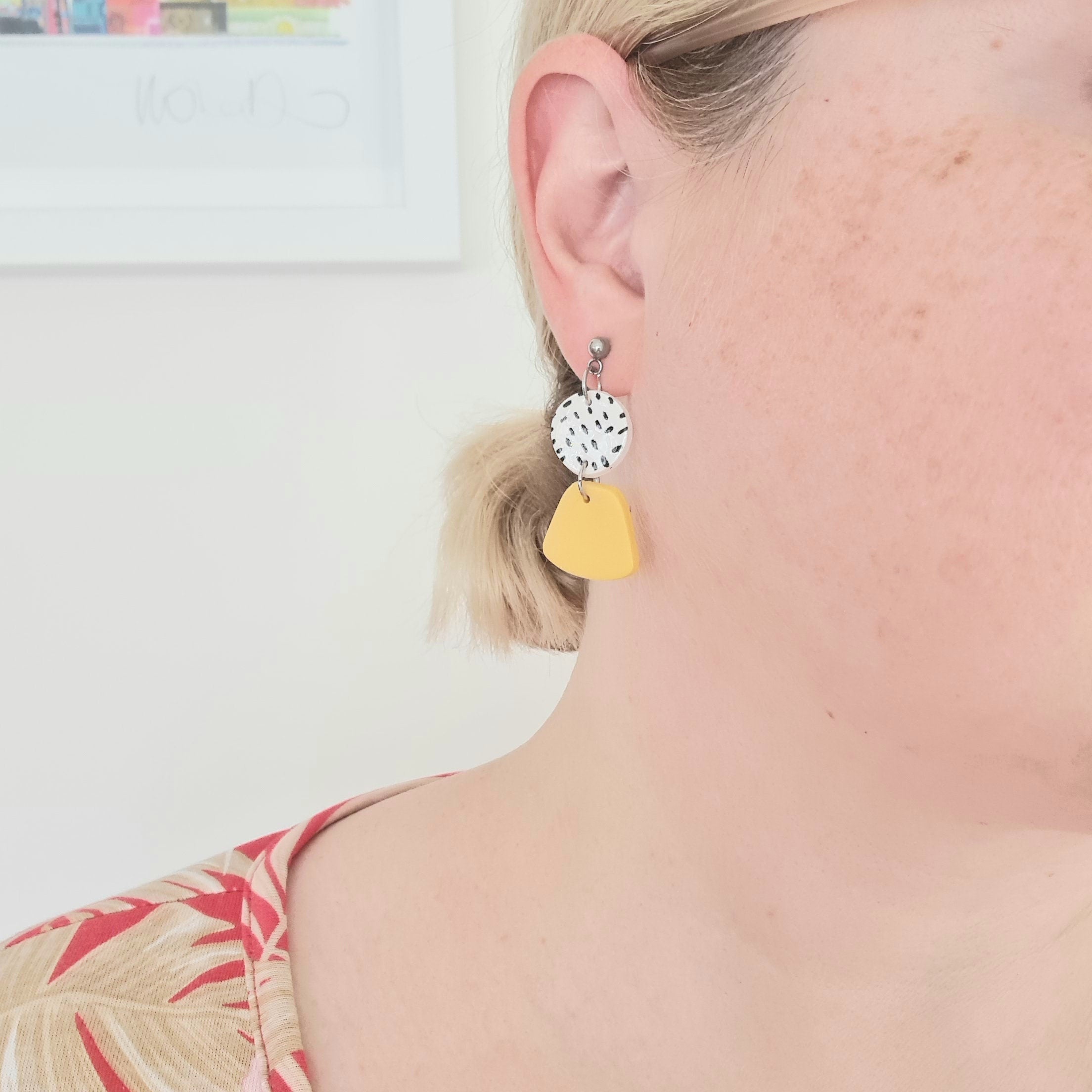 Yellow drop earrings, handmade from polymer clay