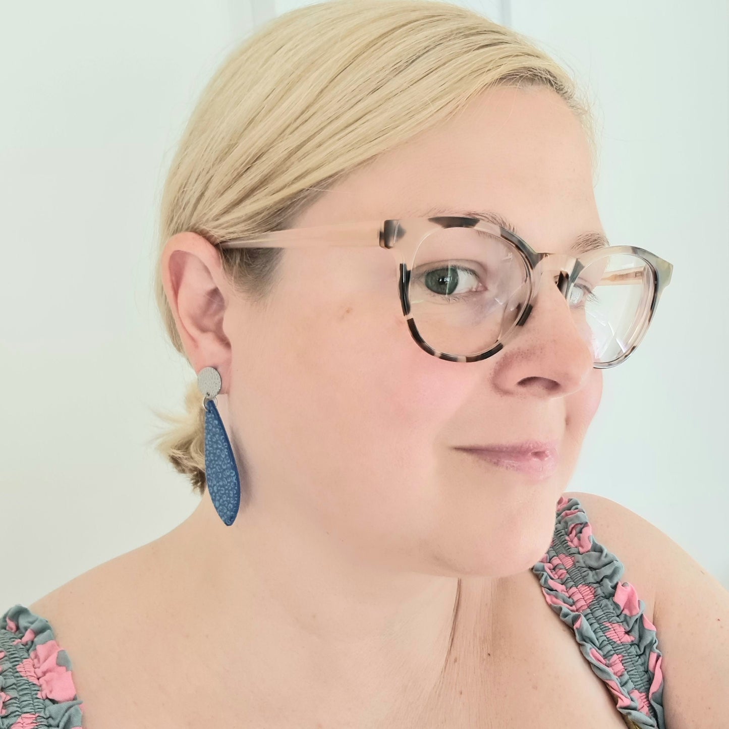 Blue & turquoise leopard print drop earrings, handmade, teardrop shape