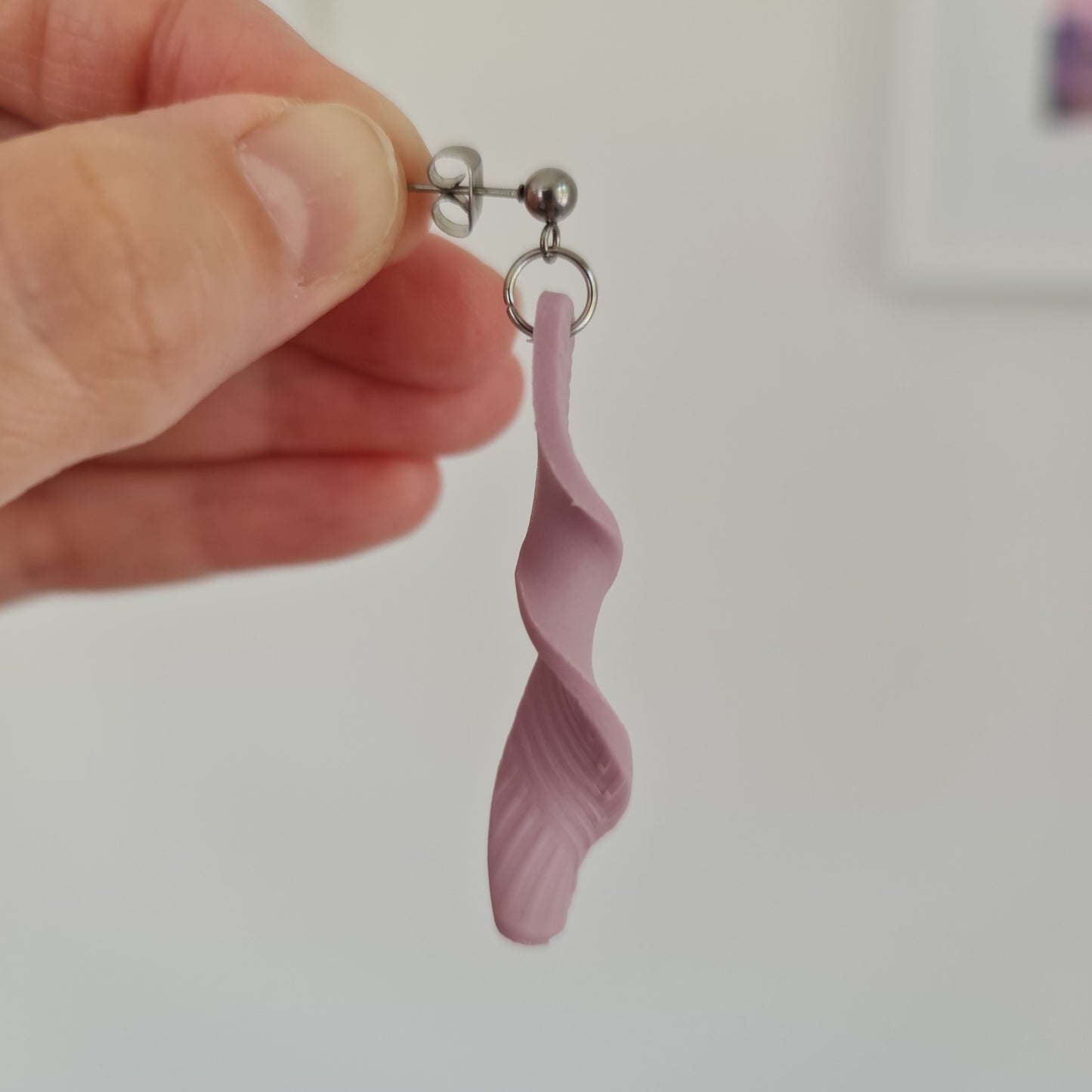 Lavender twist dangle earrings, handmade