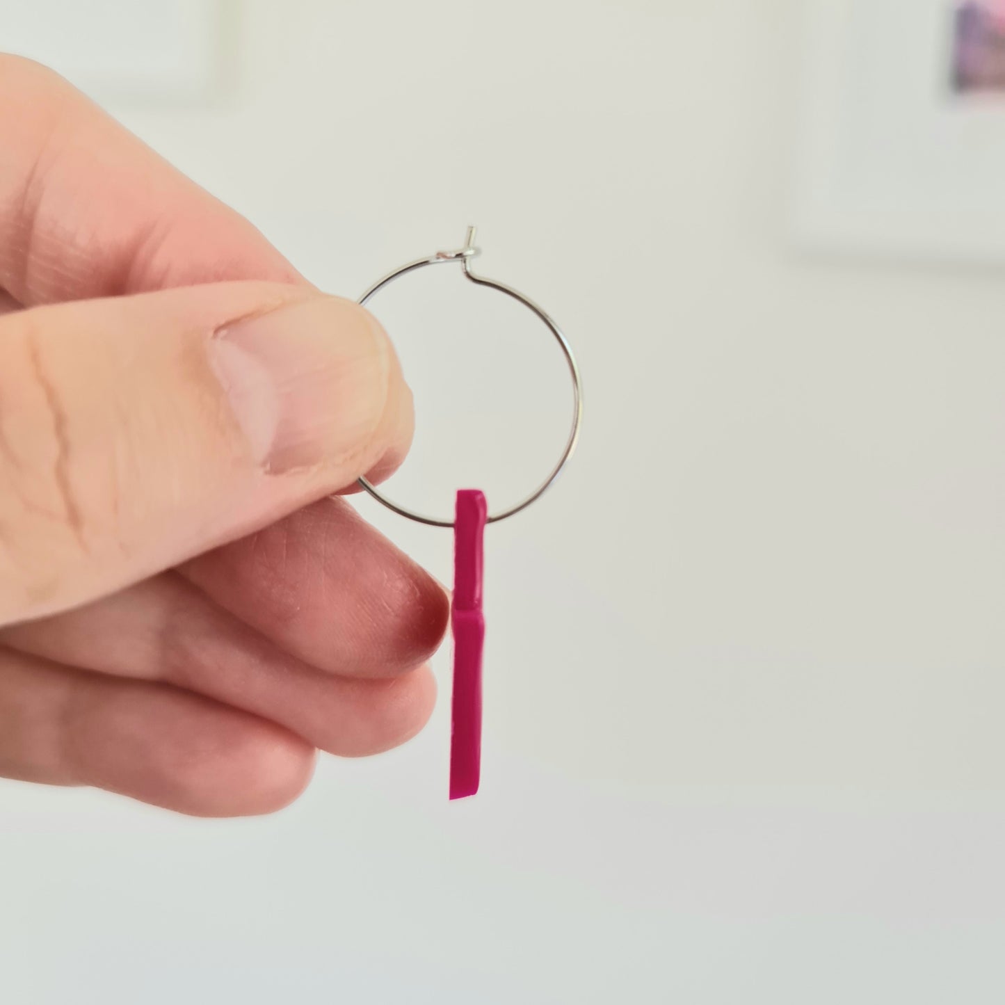 Pink lightning bolt hoop earrings, handmade