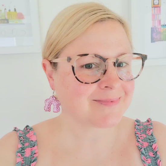 Pink & white leopard print drop earrings, handmade