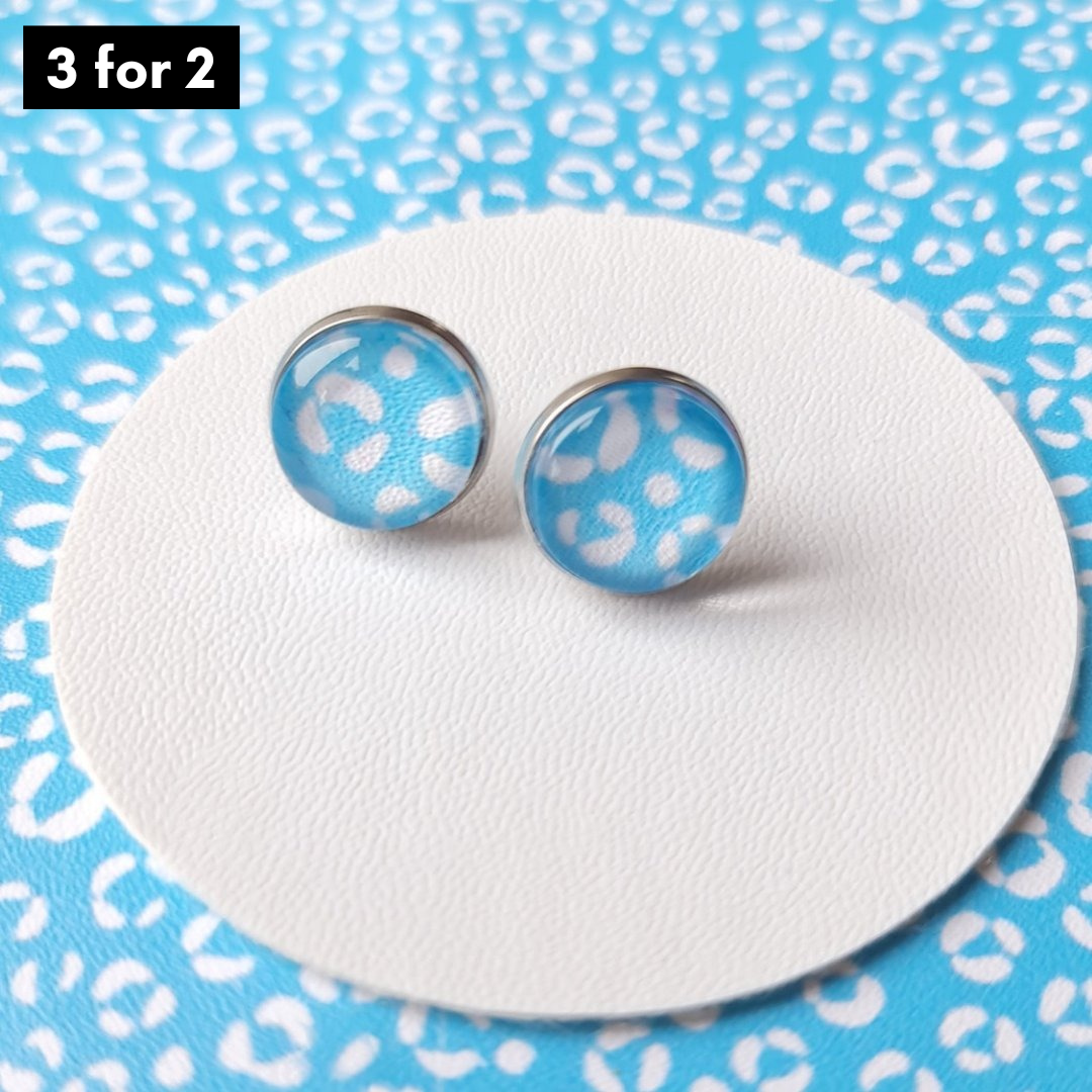 Pastel Blue Leopard Print Stud Earrings