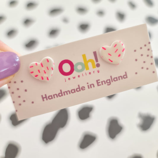 Neon Pink Speckle Heart Studs