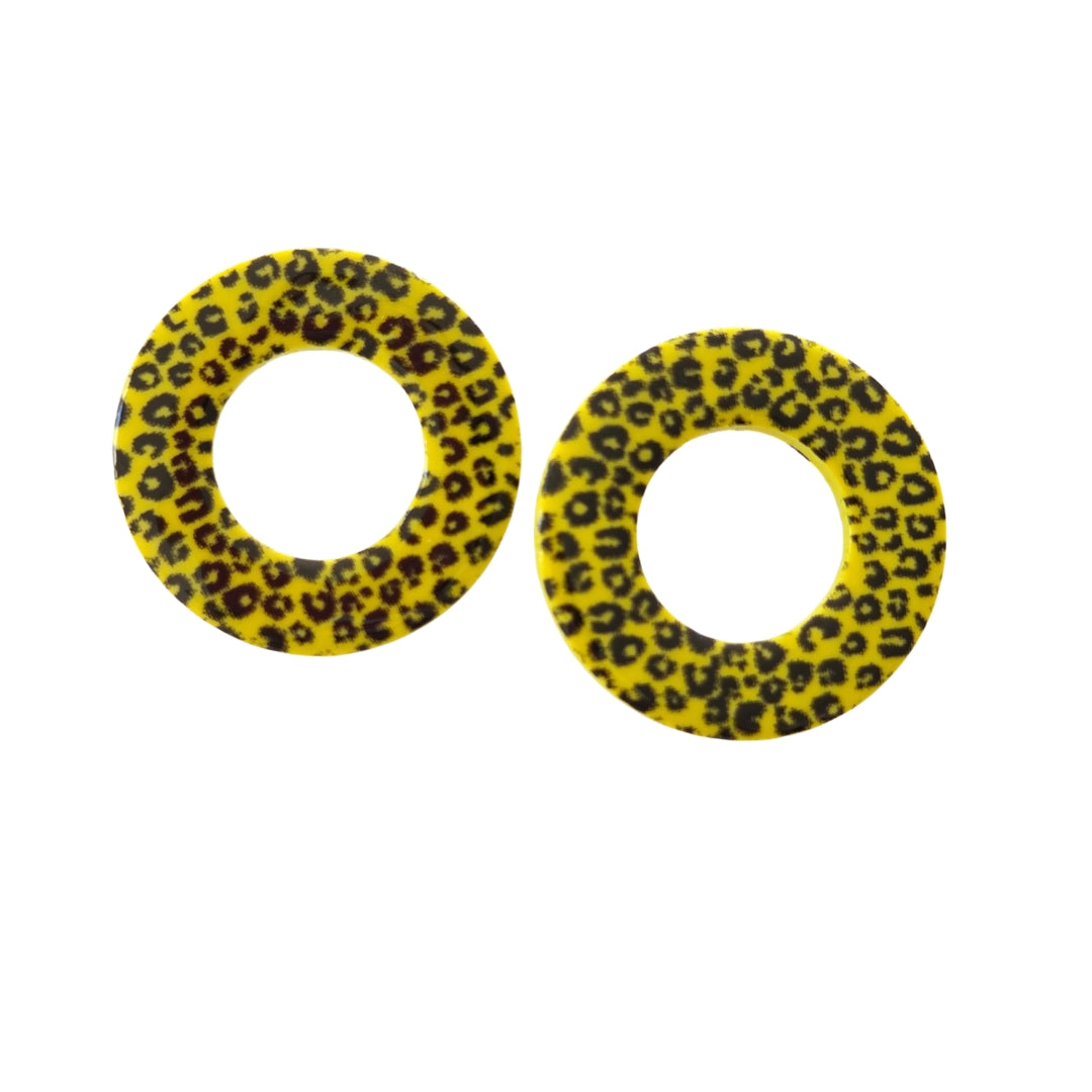 Lemon & Black Leopard Print Statement Studs