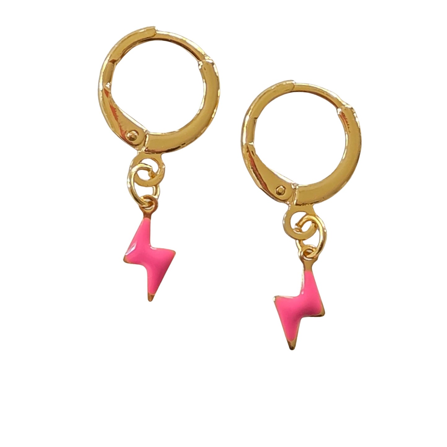 Pink Lightning Bolt Hoops