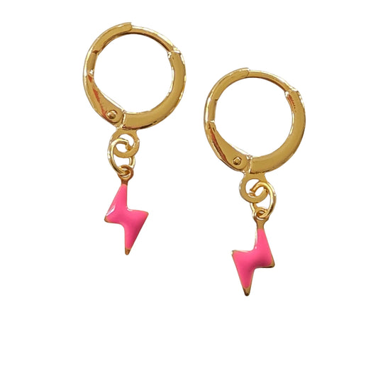Pink Lightning Bolt Hoops