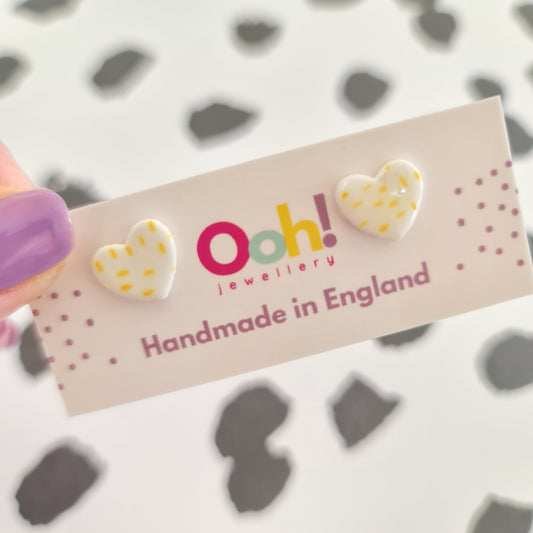 Yellow Speckle Heart Studs