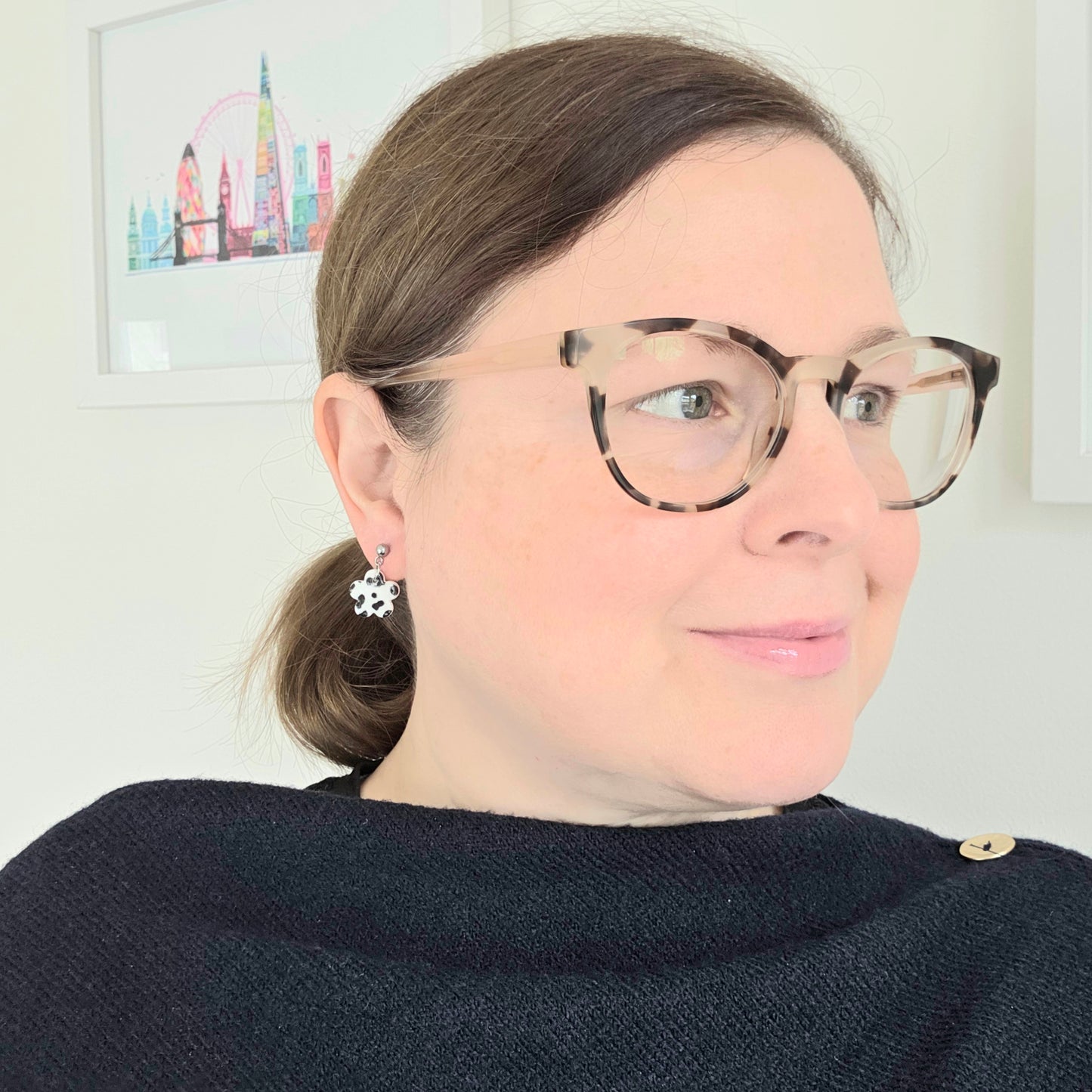 White & Black Flower Dangles