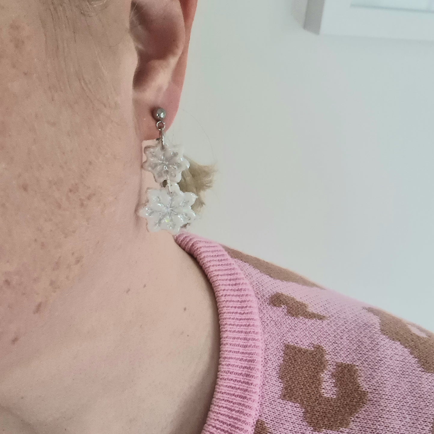 Silver Snowflake Dangle Earrings