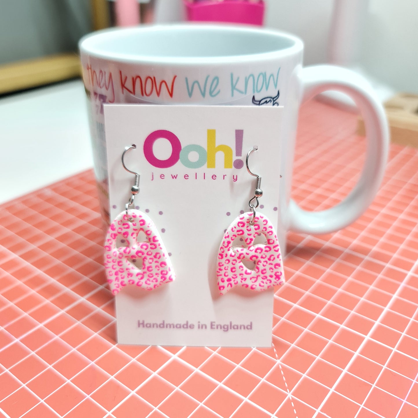 Pink Leopard Print Ghost Dangles