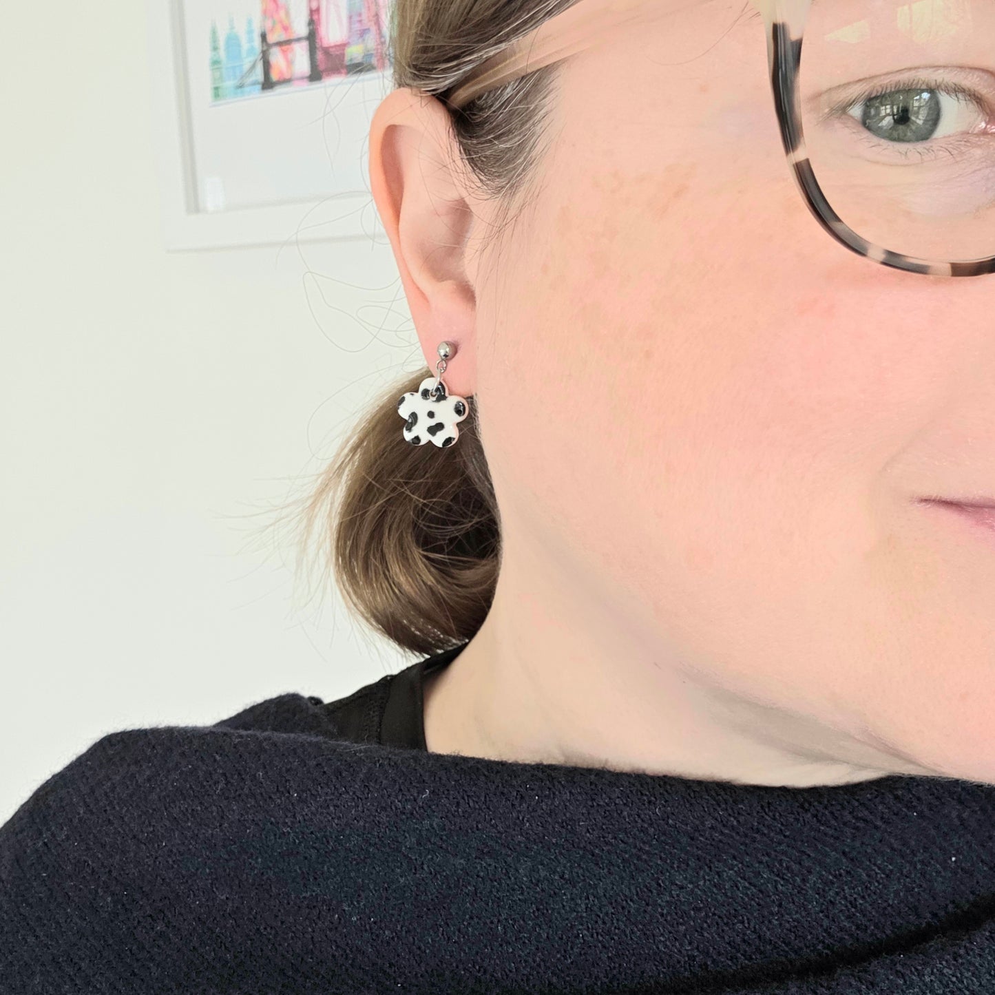 White & Black Flower Dangles