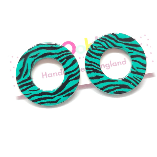 Green Zebra Print Statement Studs