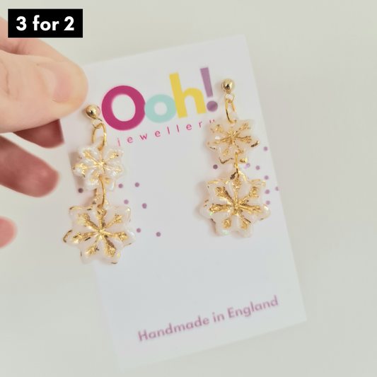 Gold Snowflake Dangle Earrings