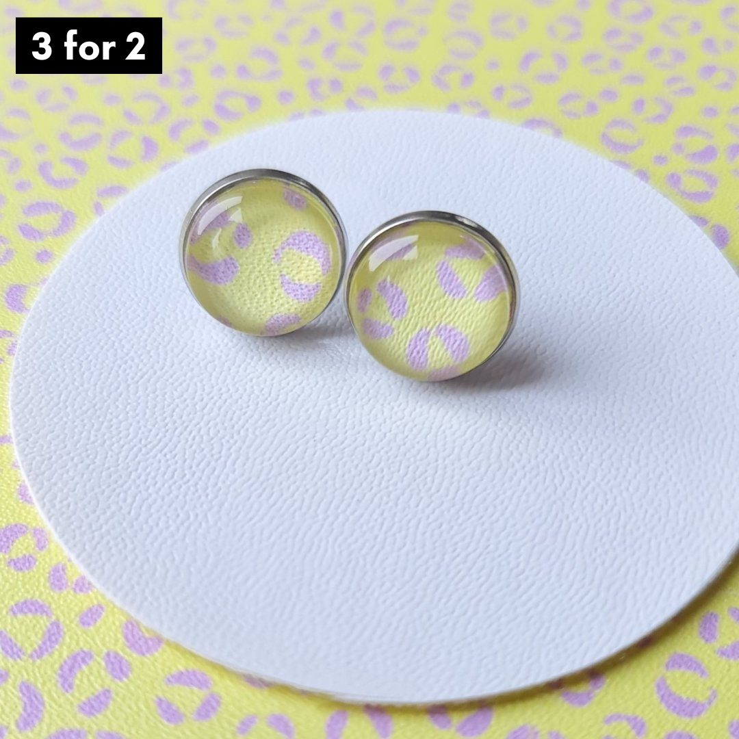 Yellow & Lavender Leopard Print Stud Earrings