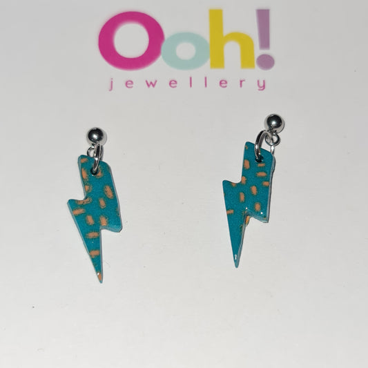 Teal & Orange Lightning Drop Earrings