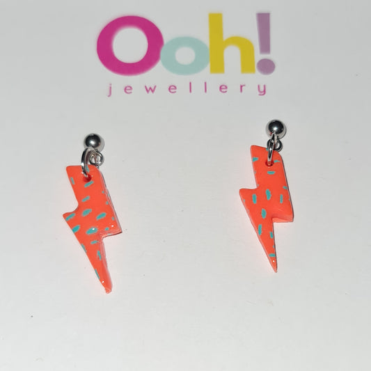 Orange & Teal Lightning Drop Earrings