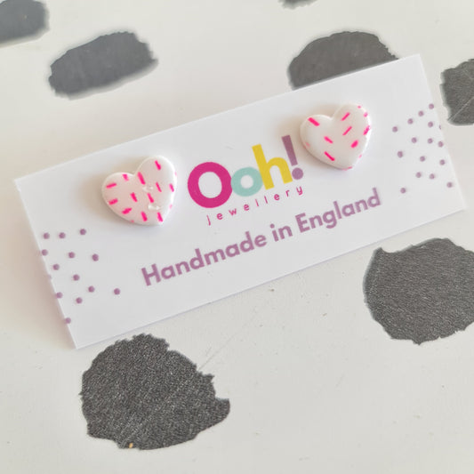 Neon Pink Speckle Heart Studs