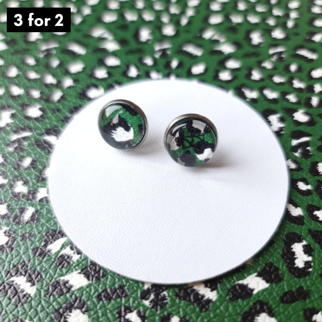 Green leopard print stud earrings