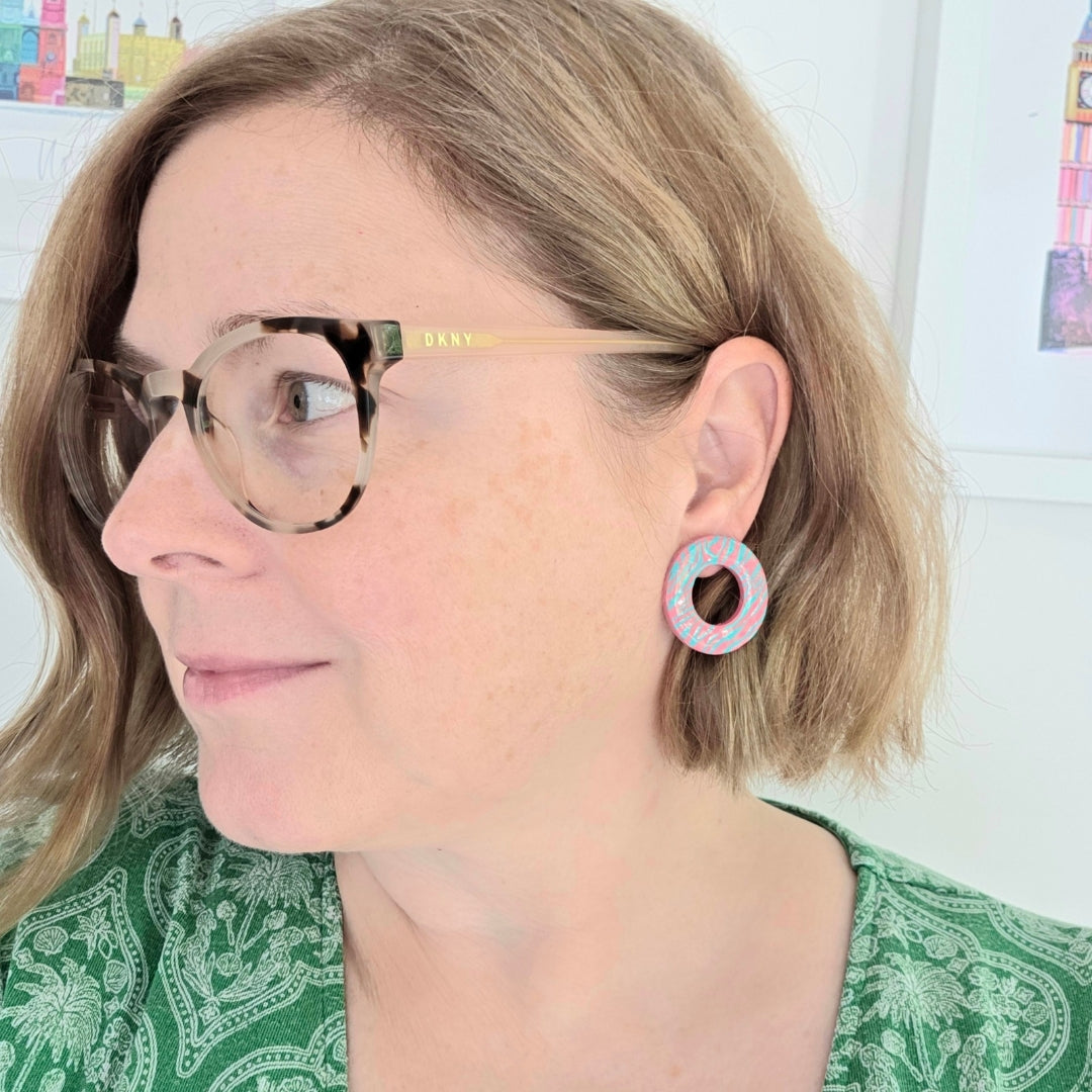 Pink & Turquoise Zebra Statement Studs